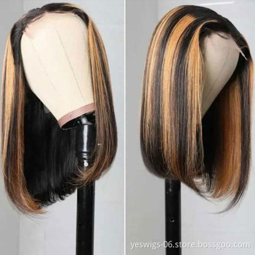 Wholesale Highlight Short Bob Wigs 13X4 HD Lace Front Wigs 100% Human Hair  For Black Women Cheap human hair toupee Baby Hair